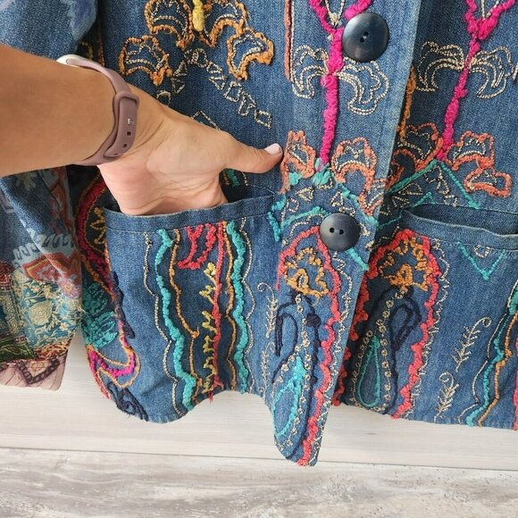 Flashback Art to Wear REVERSIBLE Colorful Floral Festival Jacket Boho Patchwork - Picture 10 of 16